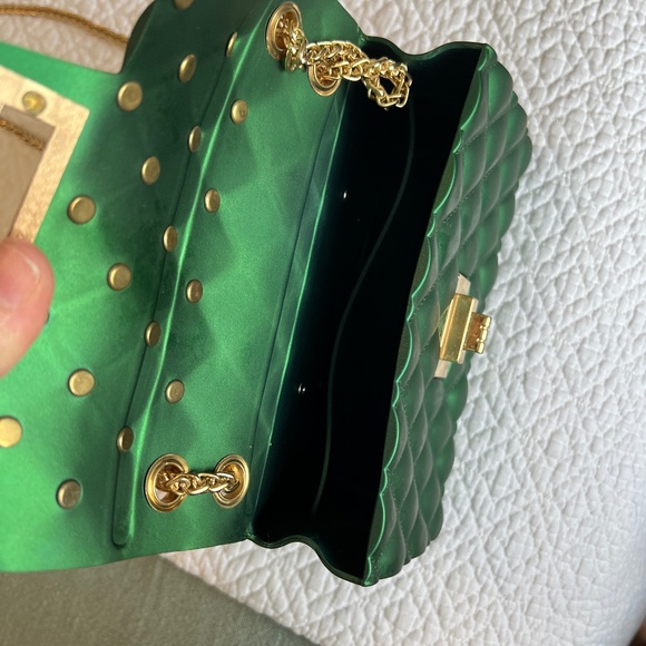 God Forbid $ Co. Green Jeweled Purse with Gold Chain and cross - Picture 4 of 5